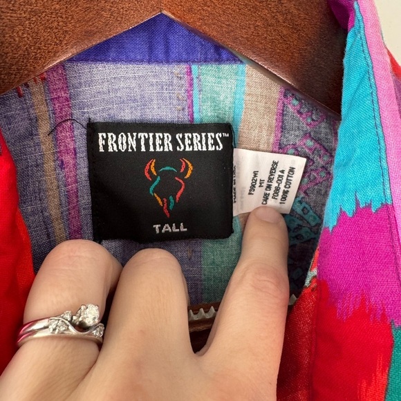 Vintage Frontier Series Western Abstract Button Up Cut Off Vest Tall Medium Mens - Picture 2 of 8